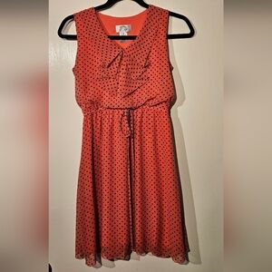 Sweet Storm Pink Polka Dot Fit & Flare Dress Sleeveless Ruffle V Neck Small